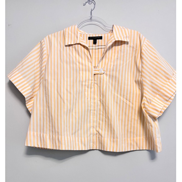 Banana Republic Tab Collared Yellow Striped Crop Top Short Sleeve Shirt XL - Picture 1 of 8